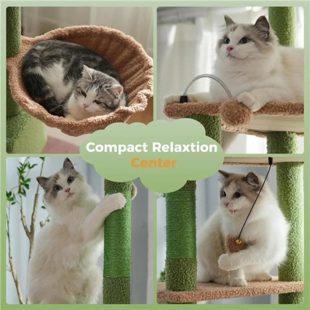 6 Tiers Tower Fit for 7-9 Feet Ceiling w/ Cat Condo Hammock & Sisal Covered Post